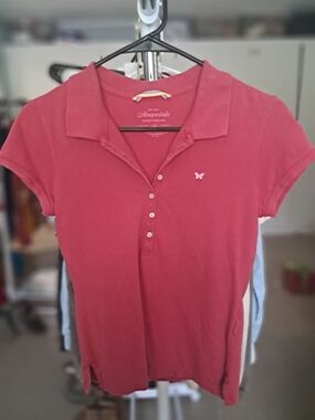 Aeropostale Women's Deep Red Polo Shirt with Butterfly Accent